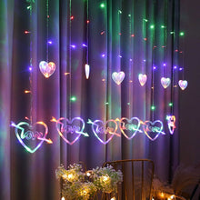 Load image into Gallery viewer, LED Heart-Shaped Decorative Lights Curtain Lights Holiday Dress String Lights, EU Plug, Warm White Light, Colorful Light