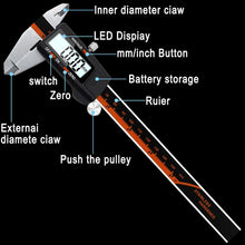 Load image into Gallery viewer, 0-150mm Plastic Meter Stainless Steel Body Digital Display Electronic High-Precision Vernier Caliper, 2 Units of mm/inch, 3 Units of mm/in/f