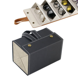 Multifunctional Jewelry Glasses Storage Box Small Grain PU Leather Handmade Glasses Case,Model:
