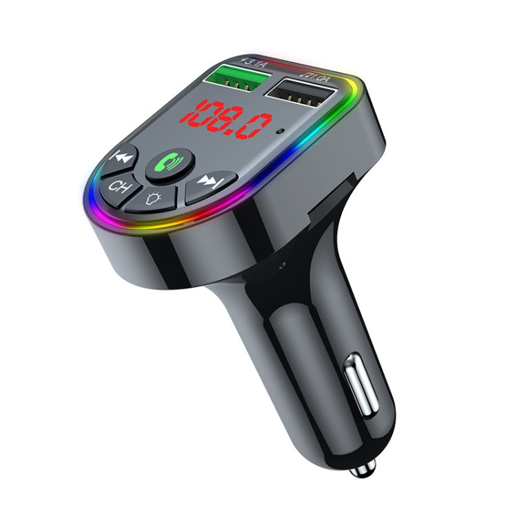 F5 Car FM Transmitter Bluetooth Hands-Free MP3 Music Player Colorful Atmosphere Light, F5