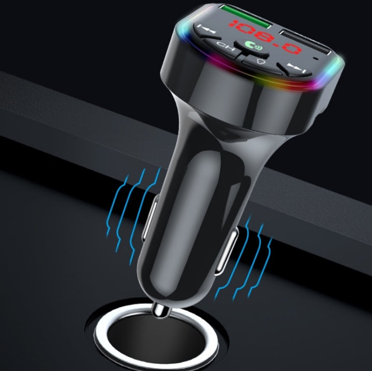 F5 Car FM Transmitter Bluetooth Hands-Free MP3 Music Player Colorful Atmosphere Light, F5