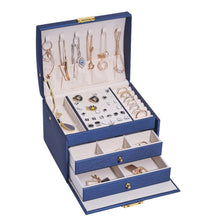 Load image into Gallery viewer, Three-Layer Leather Drawer Type Jewelry Storage Box Earrings Box With Lock, Three-Layer (Creamy White), Three-Layer (Dark Green), Three-Layer (Navy Blue)