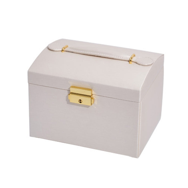 Three-Layer Leather Drawer Type Jewelry Storage Box Earrings Box With Lock, Three-Layer (Creamy White), Three-Layer (Dark Green), Three-Layer (Navy Blue)