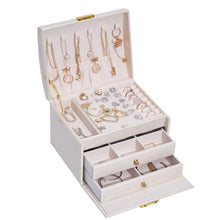 Load image into Gallery viewer, Three-Layer Leather Drawer Type Jewelry Storage Box Earrings Box With Lock, Three-Layer (Creamy White), Three-Layer (Dark Green), Three-Layer (Navy Blue)