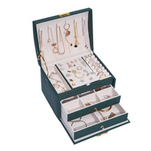 Load image into Gallery viewer, Three-Layer Leather Drawer Type Jewelry Storage Box Earrings Box With Lock, Three-Layer (Creamy White), Three-Layer (Dark Green), Three-Layer (Navy Blue)
