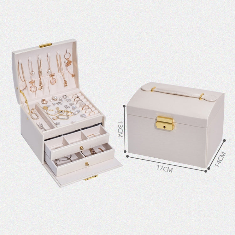 Three-Layer Leather Drawer Type Jewelry Storage Box Earrings Box With Lock, Three-Layer (Creamy White), Three-Layer (Dark Green), Three-Layer (Navy Blue)