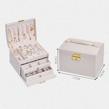 Load image into Gallery viewer, Three-Layer Leather Drawer Type Jewelry Storage Box Earrings Box With Lock, Three-Layer (Creamy White), Three-Layer (Dark Green), Three-Layer (Navy Blue)