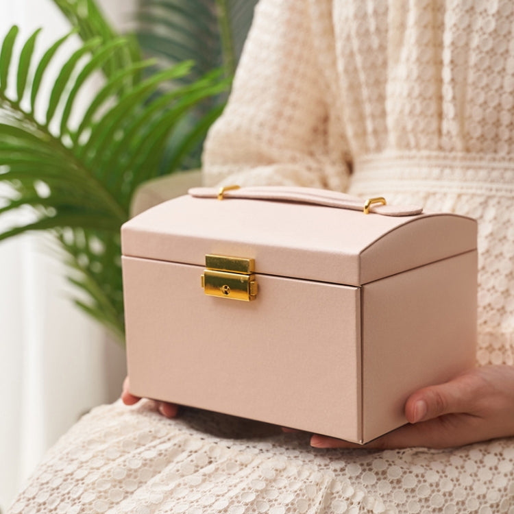 Three-Layer Leather Drawer Type Jewelry Storage Box Earrings Box With Lock, Three-Layer (Creamy White), Three-Layer (Dark Green), Three-Layer (Navy Blue)