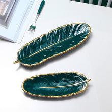 Load image into Gallery viewer, Phnom Penh Ceramic Dessert Plate Feather Plate Banana Leaf Fruit Dried Fruit Storage Tray, Size:, Large （Bright Emerald), Small (Bright Emerald), Large (Bright Peach Pink), Small (Bright Peach Pink), Large (Matt Black), Small (Matte  Black)            ...