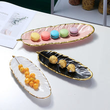 Load image into Gallery viewer, Phnom Penh Ceramic Dessert Plate Feather Plate Banana Leaf Fruit Dried Fruit Storage Tray, Size:, Large （Bright Emerald), Small (Bright Emerald), Large (Bright Peach Pink), Small (Bright Peach Pink), Large (Matt Black), Small (Matte  Black)            ...
