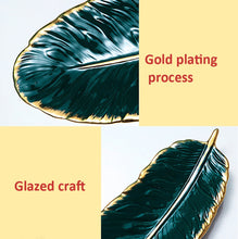 Load image into Gallery viewer, Phnom Penh Ceramic Dessert Plate Feather Plate Banana Leaf Fruit Dried Fruit Storage Tray, Size:, Large （Bright Emerald), Small (Bright Emerald), Large (Bright Peach Pink), Small (Bright Peach Pink), Large (Matt Black), Small (Matte  Black)            ...