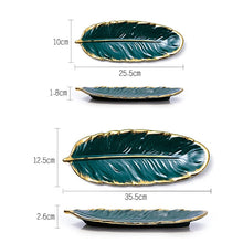 Load image into Gallery viewer, Phnom Penh Ceramic Dessert Plate Feather Plate Banana Leaf Fruit Dried Fruit Storage Tray, Size:, Large （Bright Emerald), Small (Bright Emerald), Large (Bright Peach Pink), Small (Bright Peach Pink), Large (Matt Black), Small (Matte  Black)            ...