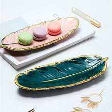 Load image into Gallery viewer, Phnom Penh Ceramic Dessert Plate Feather Plate Banana Leaf Fruit Dried Fruit Storage Tray, Size:, Large （Bright Emerald), Small (Bright Emerald), Large (Bright Peach Pink), Small (Bright Peach Pink), Large (Matt Black), Small (Matte  Black)            ...