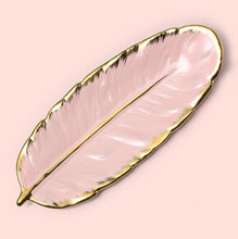 Load image into Gallery viewer, Phnom Penh Ceramic Dessert Plate Feather Plate Banana Leaf Fruit Dried Fruit Storage Tray, Size:, Large （Bright Emerald), Small (Bright Emerald), Large (Bright Peach Pink), Small (Bright Peach Pink), Large (Matt Black), Small (Matte  Black)            ...