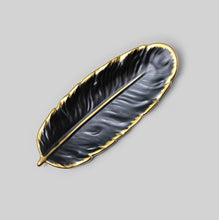 Load image into Gallery viewer, Phnom Penh Ceramic Dessert Plate Feather Plate Banana Leaf Fruit Dried Fruit Storage Tray, Size:, Large （Bright Emerald), Small (Bright Emerald), Large (Bright Peach Pink), Small (Bright Peach Pink), Large (Matt Black), Small (Matte  Black)            ...