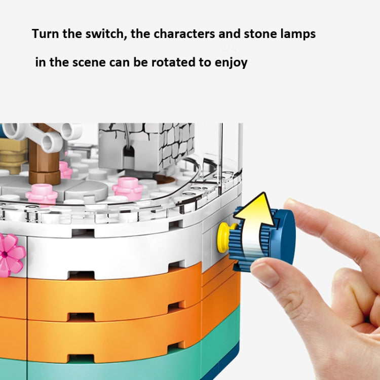 601077 Cherry Blossom Series Transparent Light Rotating Box Puzzle Assembled Toy Small Particle Building Blocks