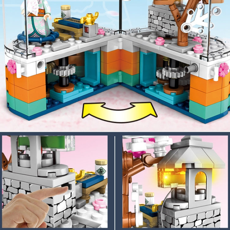 601077 Cherry Blossom Series Transparent Light Rotating Box Puzzle Assembled Toy Small Particle Building Blocks