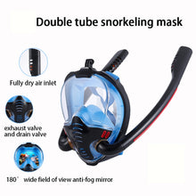 Load image into Gallery viewer, Snorkeling Mask Double Tube Silicone Full Dry Diving Mask Adult Swimming Mask Diving Goggles, S/M, L/XL