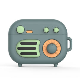 2 PCS Retro Radio Shape Protective Cover Silicone Case for AirPods Pro, Green, Blue Gray, Matcha Green, Pink, Green+Finger Ring