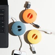 Load image into Gallery viewer, Round Data Cable Storage Box Earphone Storage Collection Box, Yellow, Blue, Transparent, Orange