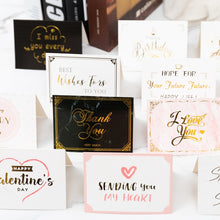 Load image into Gallery viewer, 100 PCS Valentines Day Bronzing Greeting Card Flower Shop Birthday Thank You Card, Wish You All The Best, I Miss You Every Day, Thank You Very Much, I Keep You In My Heart Forever, Happy Every Day, Send You My Heart, Bright Future Happy Life           ...