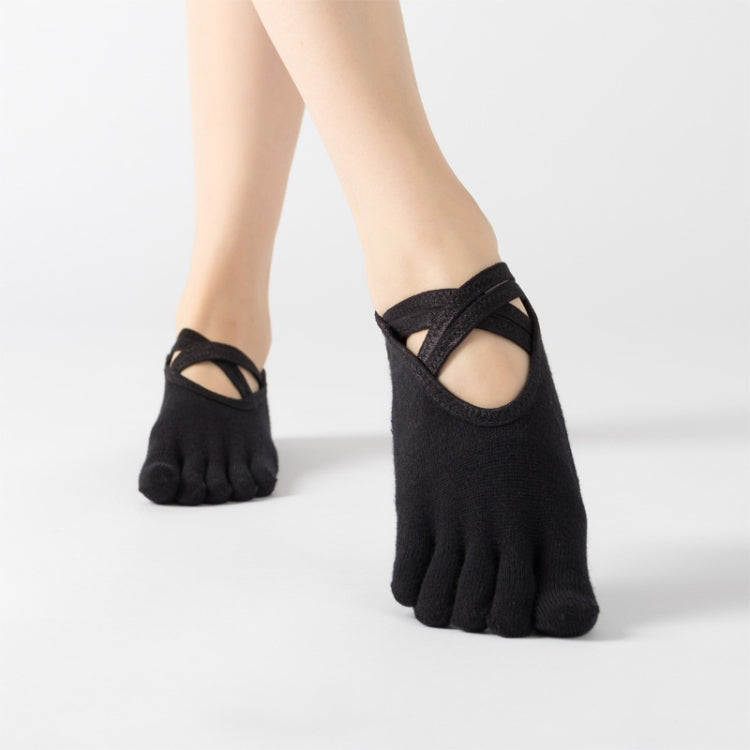 Terry Five-Finger Socks Cotton Thickened Warm and Non-Slip Yoga Socks Cross Strap Dance Socks