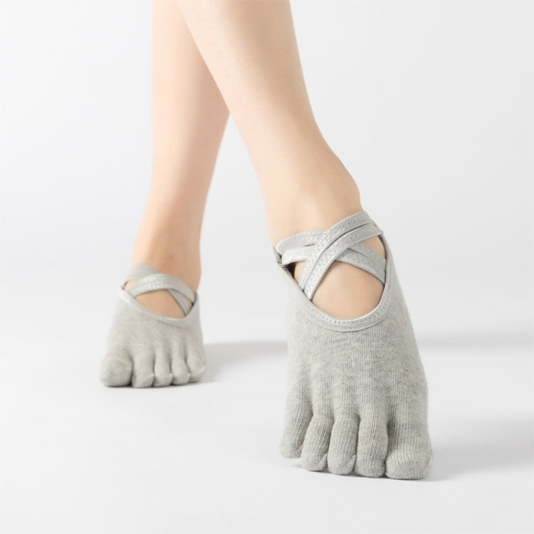 Terry Five-Finger Socks Cotton Thickened Warm and Non-Slip Yoga Socks Cross Strap Dance Socks