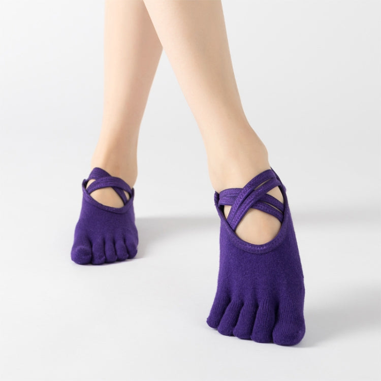 Terry Five-Finger Socks Cotton Thickened Warm and Non-Slip Yoga Socks Cross Strap Dance Socks