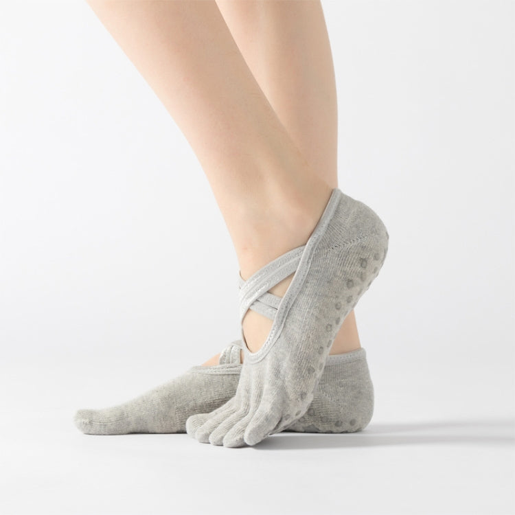Terry Five-Finger Socks Cotton Thickened Warm and Non-Slip Yoga Socks Cross Strap Dance Socks