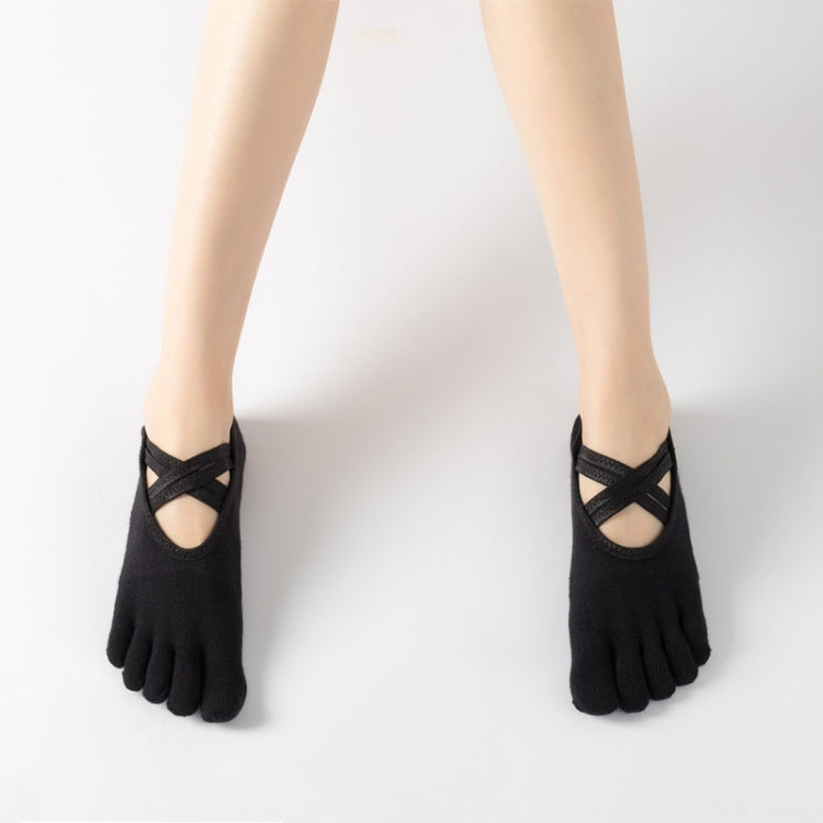 Terry Five-Finger Socks Cotton Thickened Warm and Non-Slip Yoga Socks Cross Strap Dance Socks