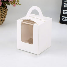 Load image into Gallery viewer, 30 PCS Transparent Window 1 Piece Cardboard Portable Cup Cake Box Mousse Pastry Box, White, Gold, Marble, Cowhide Color, Blue, Black, Pink, Green, Red