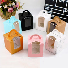 Load image into Gallery viewer, 30 PCS Transparent Window 1 Piece Cardboard Portable Cup Cake Box Mousse Pastry Box, White, Gold, Marble, Cowhide Color, Blue, Black, Pink, Green, Red