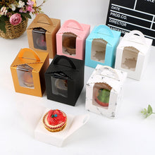 Load image into Gallery viewer, 30 PCS Transparent Window 1 Piece Cardboard Portable Cup Cake Box Mousse Pastry Box, White, Gold, Marble, Cowhide Color, Blue, Black, Pink, Green, Red