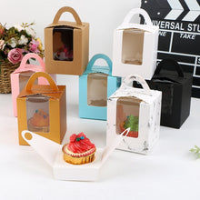 Load image into Gallery viewer, 30 PCS Transparent Window 1 Piece Cardboard Portable Cup Cake Box Mousse Pastry Box, White, Gold, Marble, Cowhide Color, Blue, Black, Pink, Green, Red