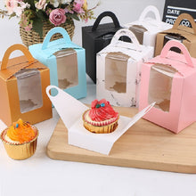 Load image into Gallery viewer, 30 PCS Transparent Window 1 Piece Cardboard Portable Cup Cake Box Mousse Pastry Box, White, Gold, Marble, Cowhide Color, Blue, Black, Pink, Green, Red