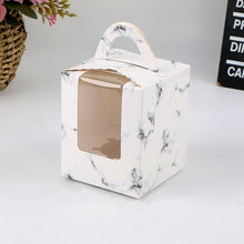 Load image into Gallery viewer, 30 PCS Transparent Window 1 Piece Cardboard Portable Cup Cake Box Mousse Pastry Box, White, Gold, Marble, Cowhide Color, Blue, Black, Pink, Green, Red