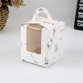 30 PCS Transparent Window 1 Piece Cardboard Portable Cup Cake Box Mousse Pastry Box, White, Marble, Cowhide Color, Blue, Black, Pink, Green, Red