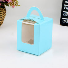 Load image into Gallery viewer, 30 PCS Transparent Window 1 Piece Cardboard Portable Cup Cake Box Mousse Pastry Box, White, Gold, Marble, Cowhide Color, Blue, Black, Pink, Green, Red