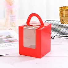 Load image into Gallery viewer, 30 PCS Transparent Window 1 Piece Cardboard Portable Cup Cake Box Mousse Pastry Box, White, Gold, Marble, Cowhide Color, Blue, Black, Pink, Green, Red