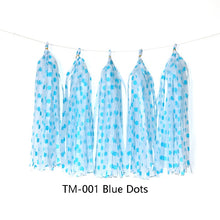 Load image into Gallery viewer, Color Polka Dot Paper Tassels Birthday Room Decoration Ribbon Garland, TM-001 Blue Dots, TM-002 Pink Dots, TM-003 Yellow Dot, TM-004 Purple Dot, TM-005 Golden Dot, TM-006 Silver Dot, TM-007 Green Dot, TX-008 Star Moon Pink, TX-009 Star Moon Beige      ...