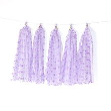 Load image into Gallery viewer, Color Polka Dot Paper Tassels Birthday Room Decoration Ribbon Garland, TM-001 Blue Dots, TM-002 Pink Dots, TM-003 Yellow Dot, TM-004 Purple Dot, TM-005 Golden Dot, TM-006 Silver Dot, TM-007 Green Dot, TX-008 Star Moon Pink, TX-009 Star Moon Beige      ...
