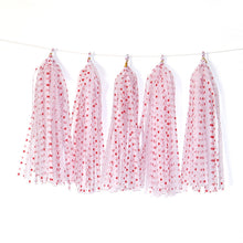 Load image into Gallery viewer, Color Polka Dot Paper Tassels Birthday Room Decoration Ribbon Garland, TM-001 Blue Dots, TM-002 Pink Dots, TM-003 Yellow Dot, TM-004 Purple Dot, TM-005 Golden Dot, TM-006 Silver Dot, TM-007 Green Dot, TX-008 Star Moon Pink, TX-009 Star Moon Beige      ...