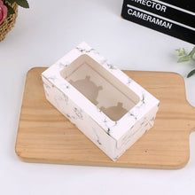 Load image into Gallery viewer, 25 PCS Window Cupcake Packaging Box Muffin Cake Box With Inner Support, 2 In One (White), 2 In One (Marble), 2 In One (Kraft Paper), 4 In One (White), 4 In One (Marble), 4 In One (Kraft Paper), 6 In One (White), 6 In One (Marble), 6 In One (Kraft Paper)