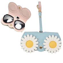 Load image into Gallery viewer, Cute And Funny PU Sunglasses Case Portable Glasses Case With Hanging Buckle, Flowers (Lake Blue Color Matching), Mengbao (Gray Stitching), Cat Girl (Red Frame), Red Love, Big Eyes (Gray), British Style (Stripe Contrast), Red Love Cat Girl, Bat (Black) ...