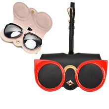 Load image into Gallery viewer, Cute And Funny PU Sunglasses Case Portable Glasses Case With Hanging Buckle, Flowers (Lake Blue Color Matching), Mengbao (Gray Stitching), Cat Girl (Red Frame), Red Love, Big Eyes (Gray), British Style (Stripe Contrast), Red Love Cat Girl, Bat (Black) ...