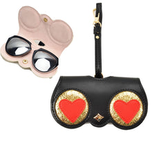 Load image into Gallery viewer, Cute And Funny PU Sunglasses Case Portable Glasses Case With Hanging Buckle, Flowers (Lake Blue Color Matching), Mengbao (Gray Stitching), Cat Girl (Red Frame), Red Love, Big Eyes (Gray), British Style (Stripe Contrast), Red Love Cat Girl, Bat (Black) ...