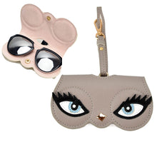 Load image into Gallery viewer, Cute And Funny PU Sunglasses Case Portable Glasses Case With Hanging Buckle, Flowers (Lake Blue Color Matching), Mengbao (Gray Stitching), Cat Girl (Red Frame), Red Love, Big Eyes (Gray), British Style (Stripe Contrast), Red Love Cat Girl, Bat (Black) ...