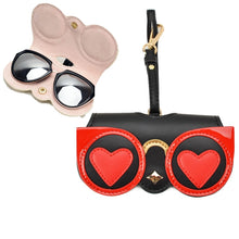 Load image into Gallery viewer, Cute And Funny PU Sunglasses Case Portable Glasses Case With Hanging Buckle, Flowers (Lake Blue Color Matching), Mengbao (Gray Stitching), Cat Girl (Red Frame), Red Love, Big Eyes (Gray), British Style (Stripe Contrast), Red Love Cat Girl, Bat (Black) ...