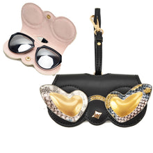 Load image into Gallery viewer, Cute And Funny PU Sunglasses Case Portable Glasses Case With Hanging Buckle, Flowers (Lake Blue Color Matching), Mengbao (Gray Stitching), Cat Girl (Red Frame), Red Love, Big Eyes (Gray), British Style (Stripe Contrast), Red Love Cat Girl, Bat (Black) ...