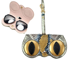 Load image into Gallery viewer, Cute And Funny PU Sunglasses Case Portable Glasses Case With Hanging Buckle, Flowers (Lake Blue Color Matching), Mengbao (Gray Stitching), Cat Girl (Red Frame), Red Love, Big Eyes (Gray), British Style (Stripe Contrast), Red Love Cat Girl, Bat (Black) ...